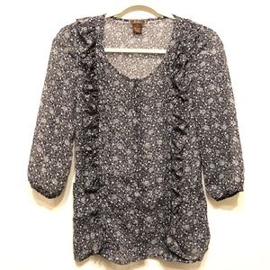 DMBM Semi Sheer Floral Buttoned Blouse w/ Ruffles